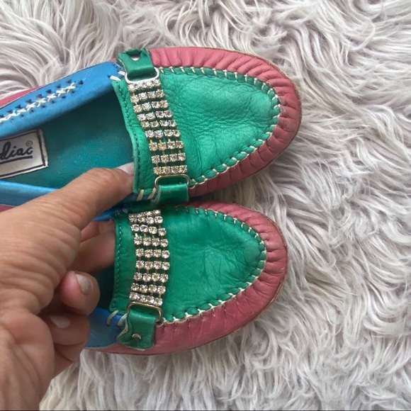 Vintage Zodiac Pink Blue Green Rhinestone Loafers - Picture 4 of 12